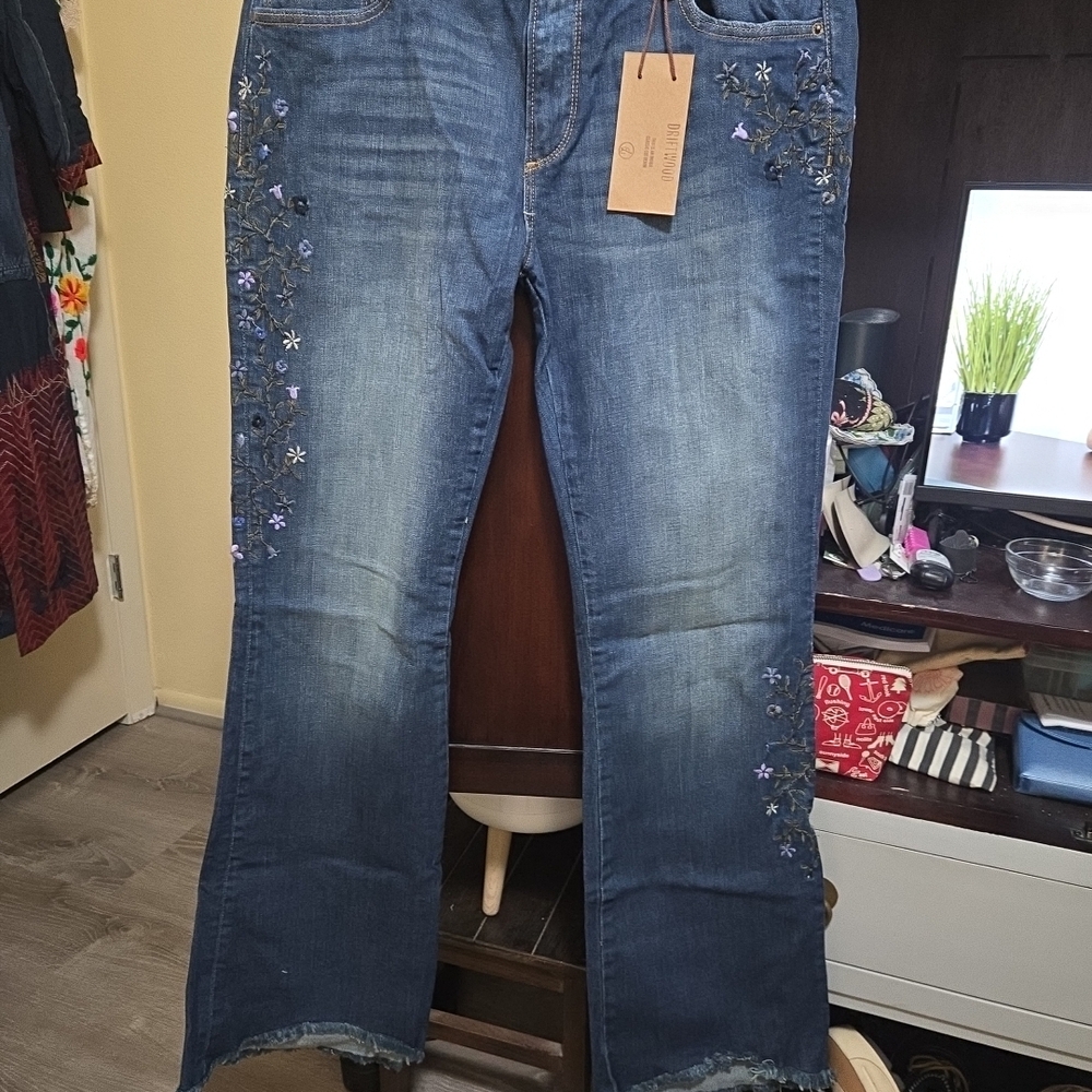 DRIFTWOOD Blue Embroidered Flare Jeans